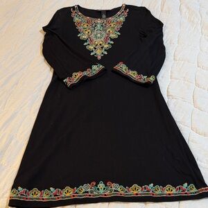 INC International Concepts Black Dress with Vibrant Embroidery